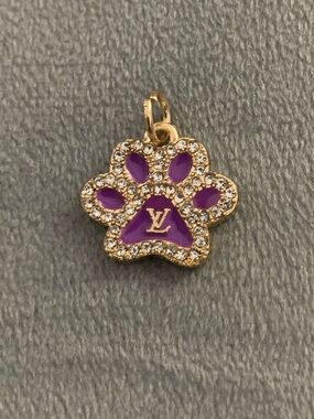 Chic Purple & Gold Paw Print Charm Pendant
